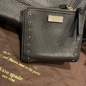 Kate spade black leather wallet with gold details